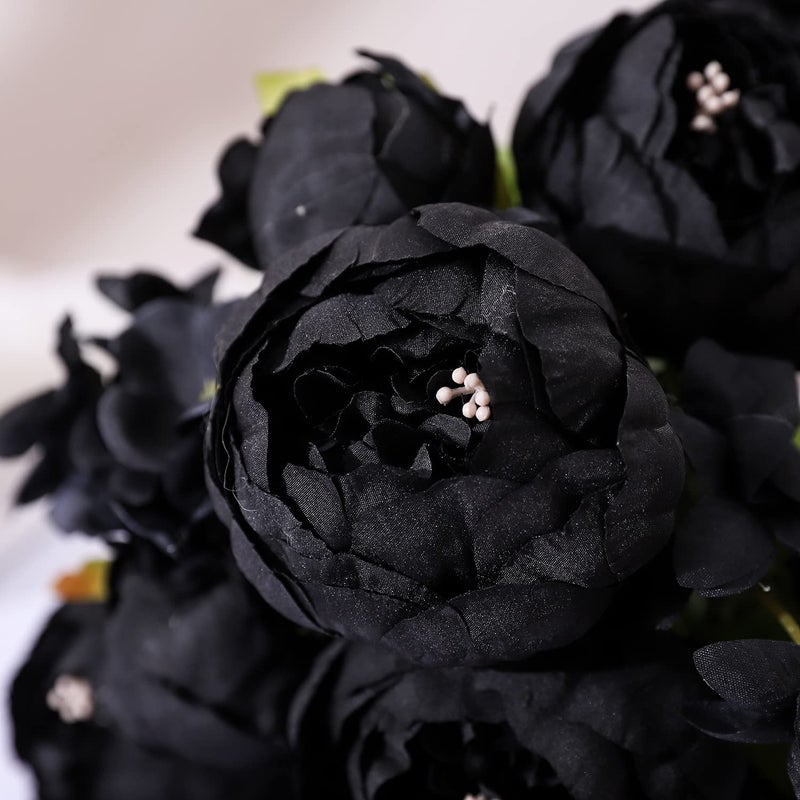 Duovlo Artificial Peony Silk Flowers Fake Flowers Vintage Wedding Home Decoration,Pack of 1 (Black) - Image 5